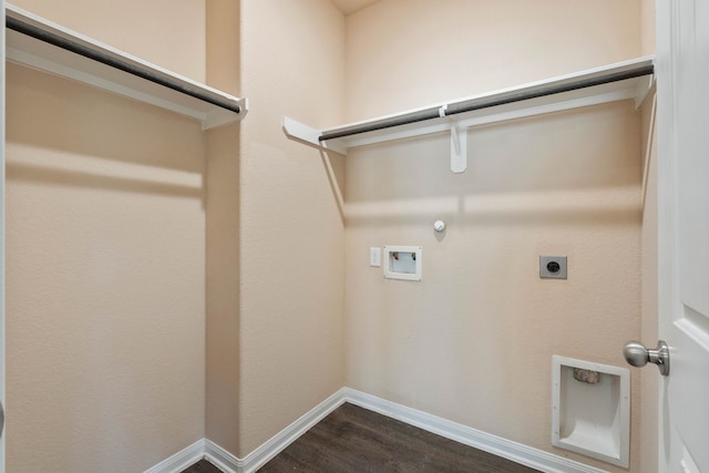 11053 Patriot Ct, Cleveland, TX 77328 - washroom featuring hookup for a gas dryer, hookup for an electric dryer, hookup for a washing machine, and dark wood-type flooring