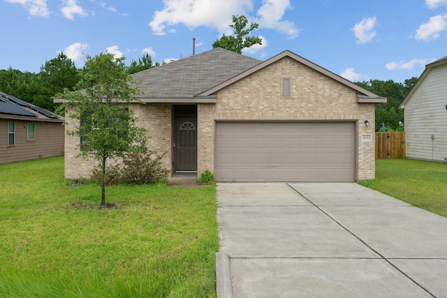 11053 Patriot Ct, Cleveland, TX 77328 - ranch-style home featuring brick siding, concrete driveway, an attached garage, and a shingled roof