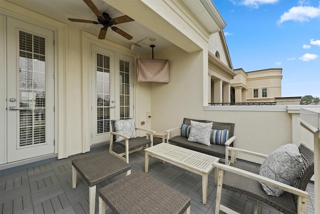 854 Dunleigh Meadows Ln, Houston, TX 77055 - balcony with ceiling fan, an outdoor hangout area, and french doors