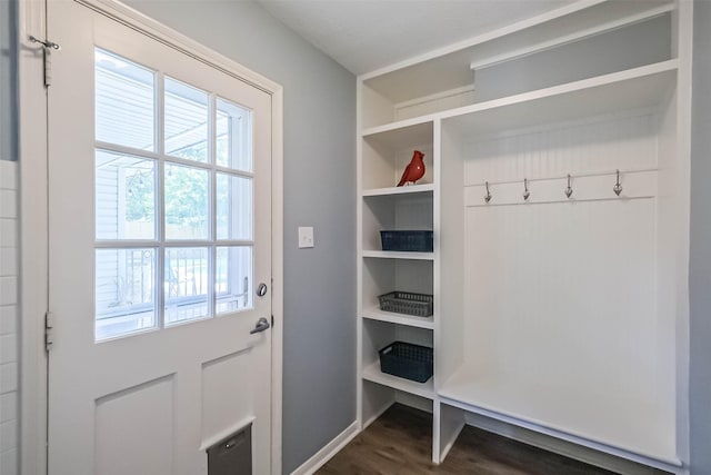 1711 Earl Of Dunmore St, Katy, TX 77449 - mudroom featuring plenty of natural light, dark wood-style flooring, and built in shelves