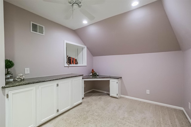 1711 Earl Of Dunmore St, Katy, TX 77449 - unfurnished office with lofted ceiling, ceiling fan, light colored carpet, and recessed lighting