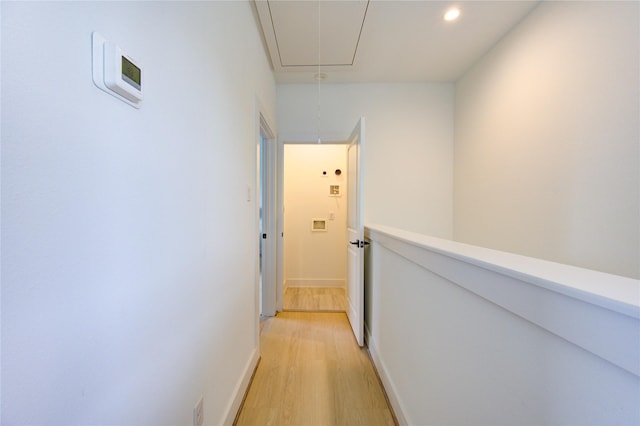 2310 Reinerman St, Houston, TX 77007 - hallway featuring attic access, light wood-type flooring, and recessed lighting