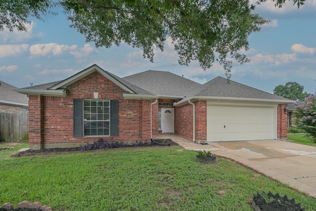 1518 Bugle Run Dr, Katy, TX 77449 - ranch-style home with a garage, concrete driveway, a shingled roof, and brick siding