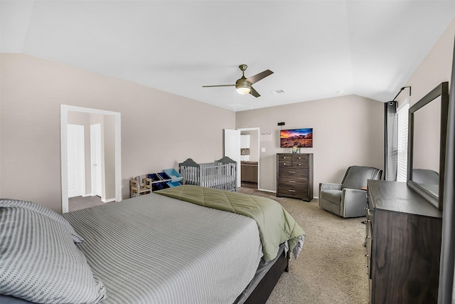 4310 Fornari Ln, Katy, TX 77449 - bedroom with light carpet, vaulted ceiling, and a ceiling fan