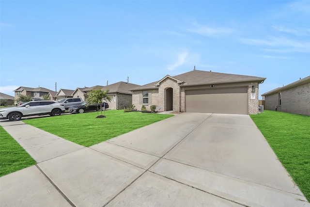 4310 Fornari Ln, Katy, TX 77449 - view of front of home featuring brick siding, a front lawn, an attached garage, concrete driveway, and a residential view