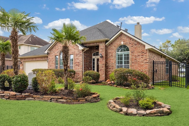 2508 Siskin Trl, League City, TX 77573 - single story home with brick siding, a chimney, roof with shingles, and a garage