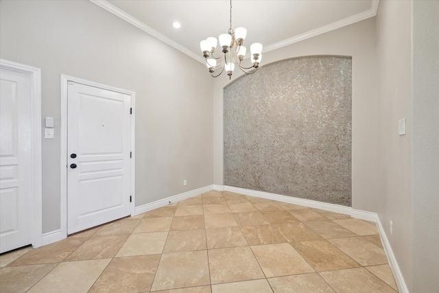 2508 Siskin Trl, League City, TX 77573 - unfurnished room featuring a chandelier, crown molding, and light tile patterned flooring