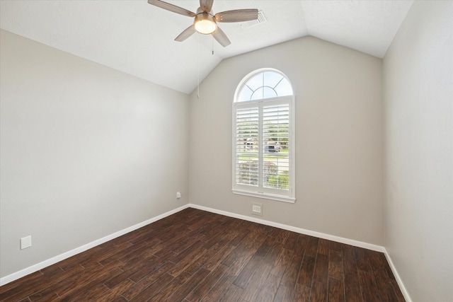 2508 Siskin Trl, League City, TX 77573 - empty room with a ceiling fan, dark wood-type flooring, and lofted ceiling
