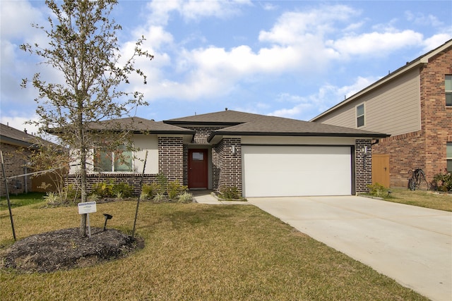 13333 Diamond Reef Ln, Texas City, TX 77568 - view of front of house featuring brick siding, an attached garage, a front yard, concrete driveway, and a shingled roof