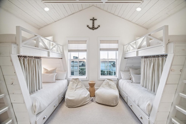 4223 Swashbuckle, Galveston, TX 77554 - carpeted bedroom with wooden ceiling and vaulted ceiling