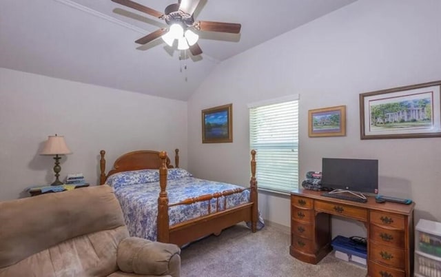 2977 Presidio Cir, Belton, TX 76513 - bedroom featuring carpet, vaulted ceiling, and a ceiling fan