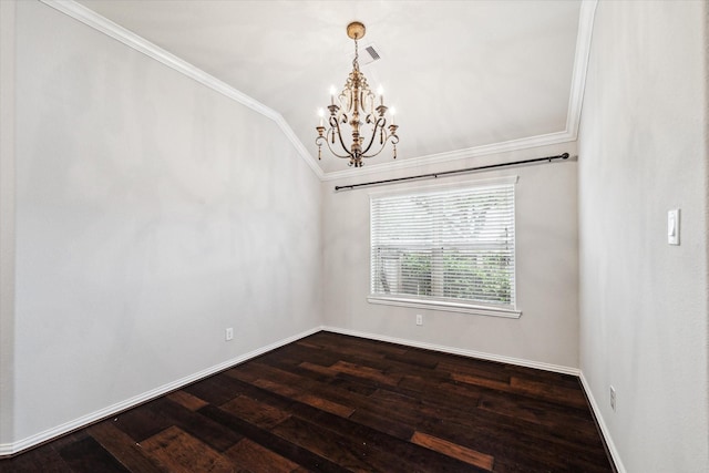 31703 Morning Ridge Ln, Spring, TX 77386 - unfurnished room featuring crown molding, a chandelier, and dark wood-style flooring