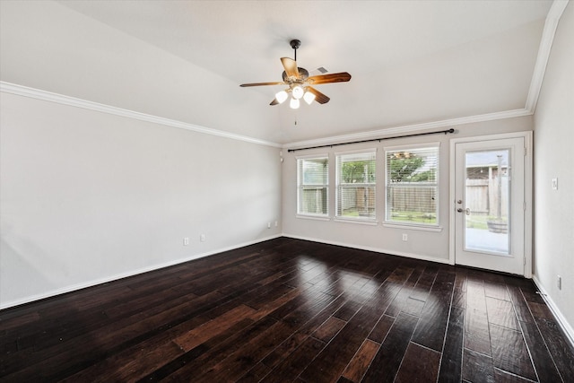 31703 Morning Ridge Ln, Spring, TX 77386 - empty room featuring a ceiling fan, dark wood-type flooring, and crown molding