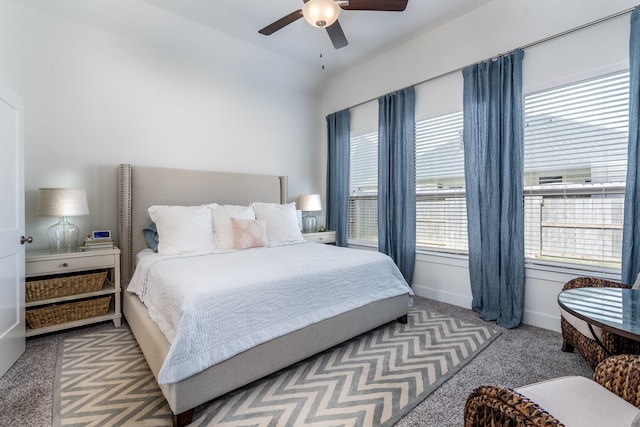 17746 Tree Of Heaven, Conroe, TX 77385 - bedroom with carpet floors, multiple windows, ceiling fan, and vaulted ceiling