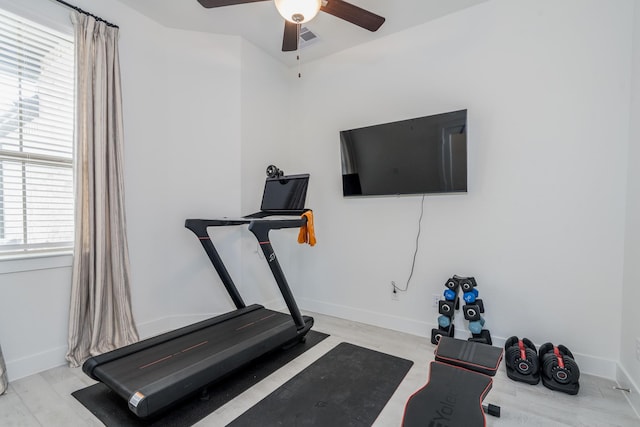 17746 Tree Of Heaven, Conroe, TX 77385 - exercise area with ceiling fan and baseboards