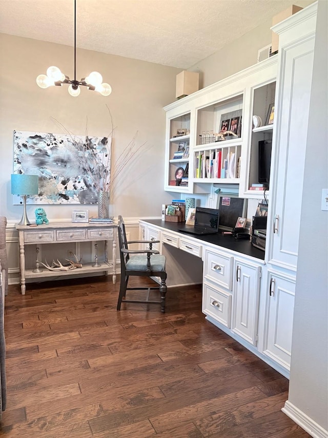 8819 W Rayford Rd, Tomball, TX 77375 - office space with a chandelier, dark wood-style flooring, and a textured ceiling