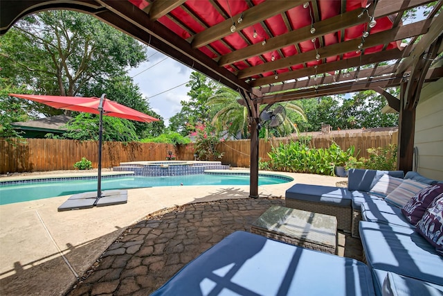 5903 Havenwoods Dr, Houston, TX 77066 - view of pool with a patio area, a fenced backyard, a pergola, and a pool with connected hot tub