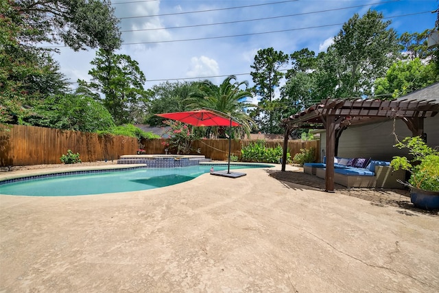 5903 Havenwoods Dr, Houston, TX 77066 - view of pool featuring a pergola, a patio area, a fenced backyard, and an outdoor living space