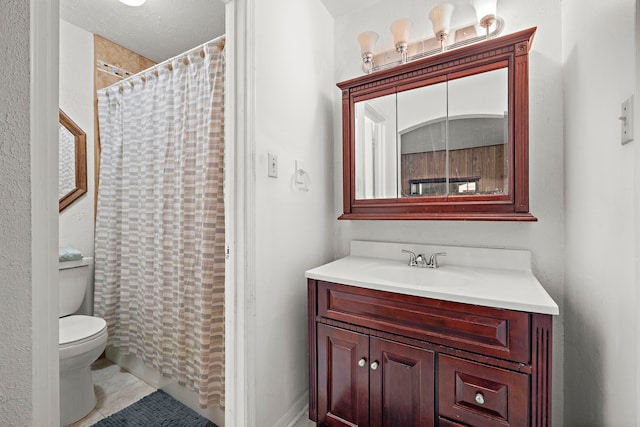 2121 Redwood St, Kemah, TX 77565 - bathroom with vanity, a shower with curtain, and tile patterned floors