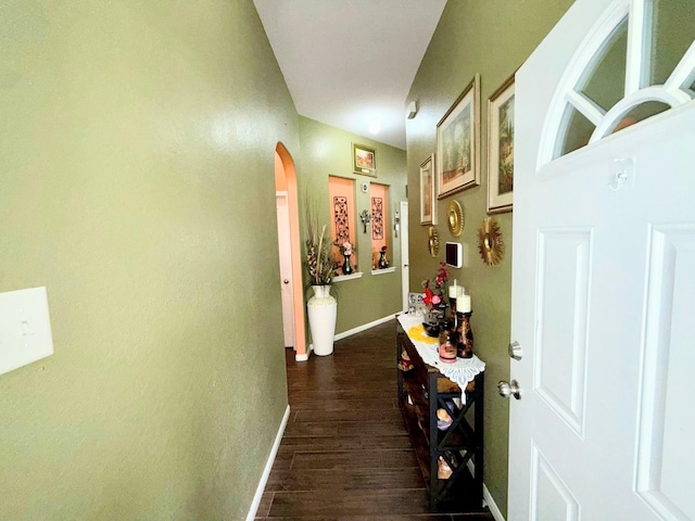 2315 Shady Tree Ln, Conroe, TX 77301 - hall featuring dark wood-style floors and baseboards