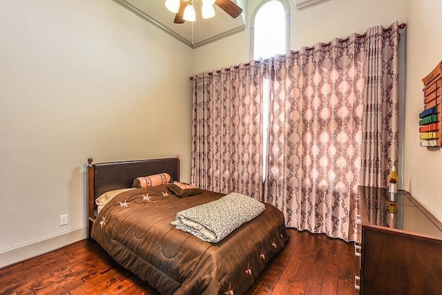 12349 Tramonto Dr, Conroe, TX 77304 - bedroom featuring hardwood / wood-style flooring, crown molding, and a ceiling fan