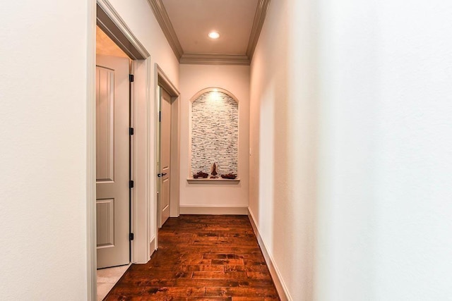 12349 Tramonto Dr, Conroe, TX 77304 - corridor with ornamental molding and wood-type flooring