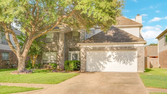 2917 Veva Dr, Pearland, TX 77584 - traditional-style house featuring concrete driveway, a front lawn, brick siding, and a garage