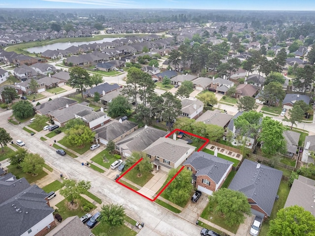 13923 Roanoke Falls Dr, Cypress, TX 77429 - aerial view of residential area featuring a nearby body of water and property boundaries highlighted