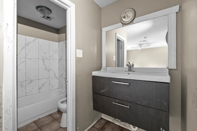 14504 Corpus Christi St Unit 4, Houston, TX 77015 - bathroom with vanity, a ceiling fan, tile patterned flooring, and shower / tub combination