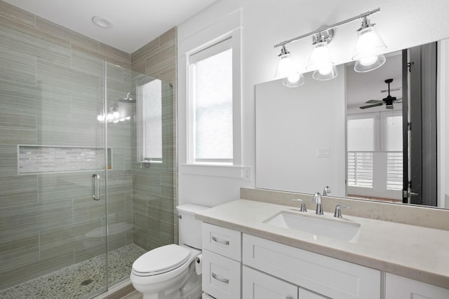 1405 Indiana St Unit B, Houston, TX 77006 - full bathroom with vanity, a ceiling fan, and a stall shower