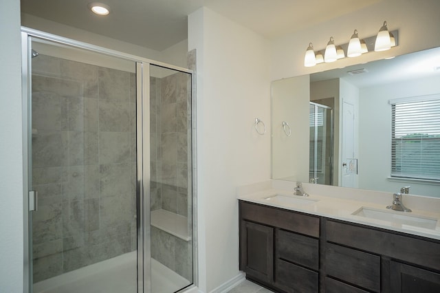 4615 Sabine Creek Way, Katy, TX 77449 - bathroom with double vanity, a stall shower, and recessed lighting