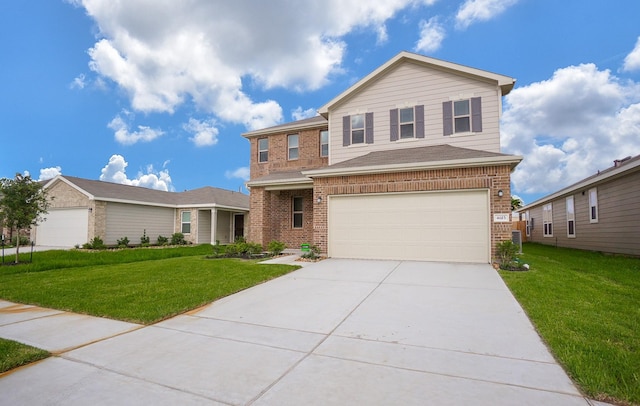 4615 Sabine Creek Way, Katy, TX 77449 - traditional home featuring brick siding, concrete driveway, a garage, and a front lawn