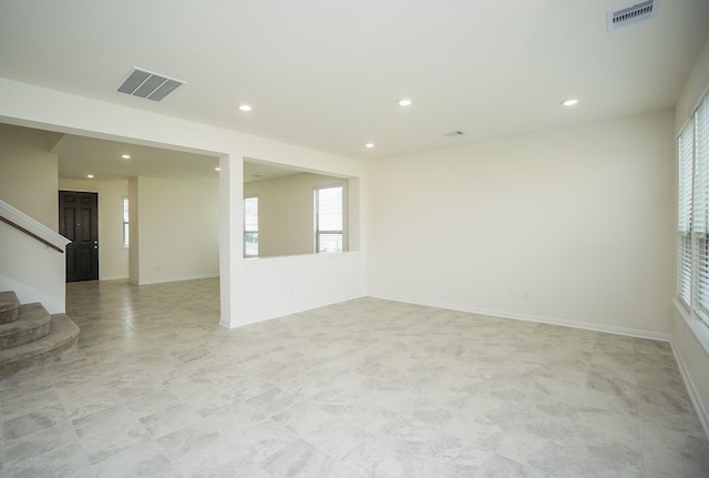 4615 Sabine Creek Way, Katy, TX 77449 - unfurnished room with stairs, recessed lighting, and light tile patterned floors