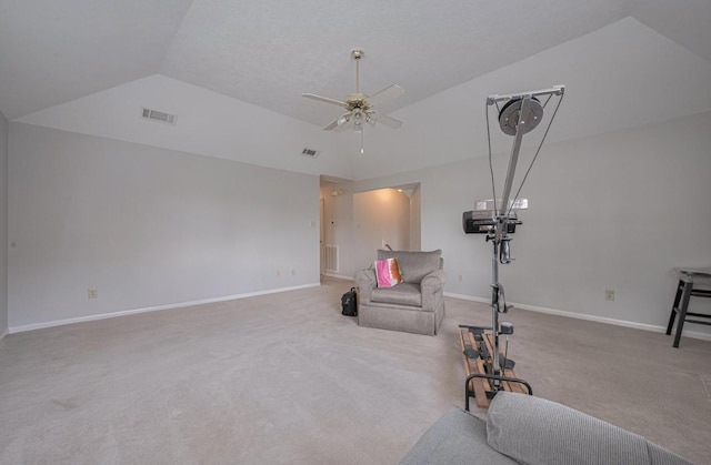 14334 Cypress Valley Dr, Cypress, TX 77429 - sitting room with lofted ceiling, a ceiling fan, and carpet