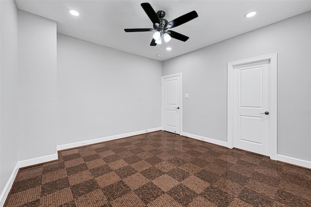 194 W Breezy Way, The Woodlands, TX 77380 - spare room featuring dark colored carpet, recessed lighting, and ceiling fan