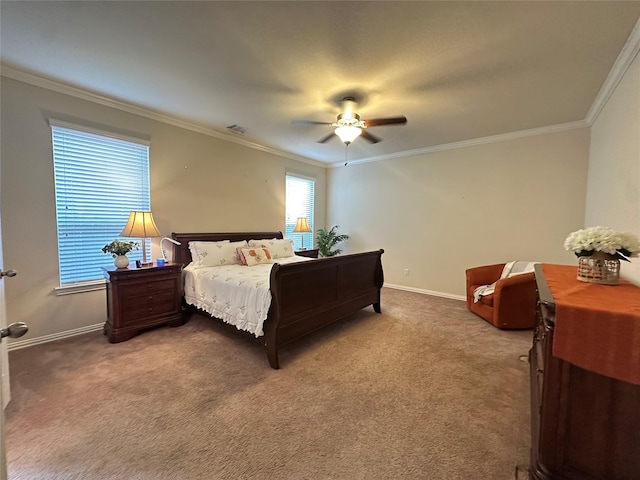 6818 Pear Point Ln, Richmond, TX 77469 - bedroom with ornamental molding, carpet floors, and a ceiling fan