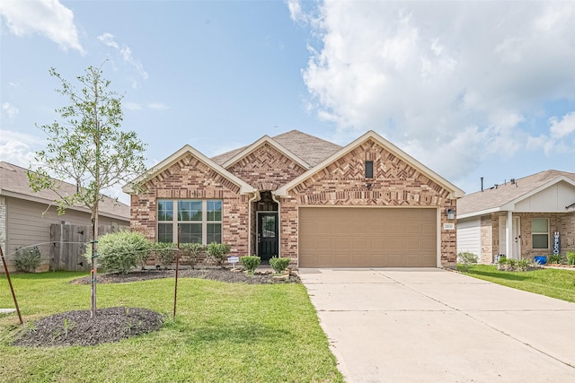 21830 Hickory Springs Ct, New Caney, TX 77357 - view of front of home featuring an attached garage, brick siding, driveway, and roof with shingles