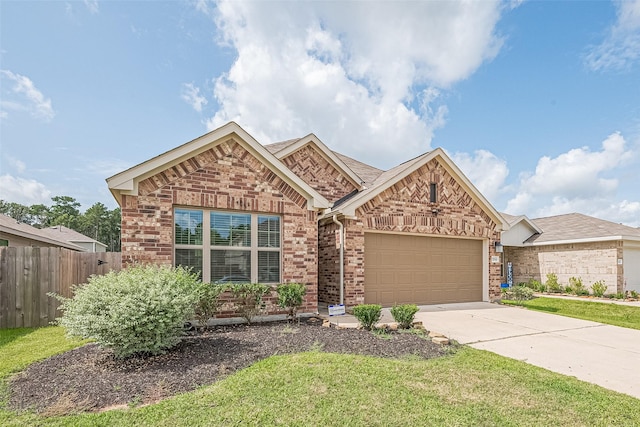 21830 Hickory Springs Ct, New Caney, TX 77357 - ranch-style home with brick siding, an attached garage, driveway, and roof with shingles