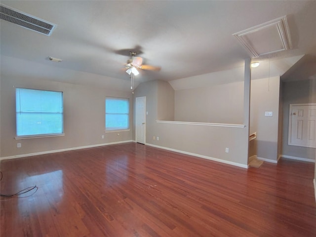 3511 Glenhill Dr, Pearland, TX 77584 - unfurnished room with attic access, ceiling fan, wood finished floors, and lofted ceiling