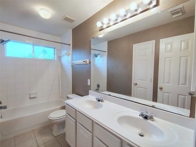 3511 Glenhill Dr, Pearland, TX 77584 - full bathroom with shower / bath combination, double vanity, and tile patterned flooring