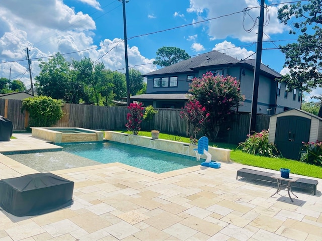 1511 Thornton Rd, Houston, TX 77018 - view of pool with a shed, a patio, and a fenced backyard
