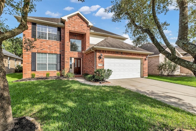 3502 Avalon Spring Ln, Spring, TX 77386 - traditional-style home featuring concrete driveway, an attached garage, brick siding, and a front lawn