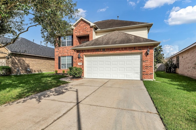 3502 Avalon Spring Ln, Spring, TX 77386 - traditional home featuring concrete driveway, an attached garage, a front lawn, and brick siding