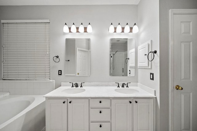 1123 Woodley Bnd, Sugar Land, TX 77479 - full bathroom featuring a bath, double vanity, and a shower with shower door