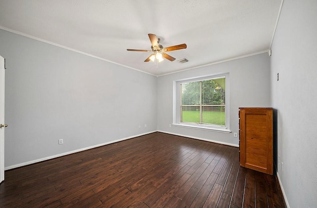 1123 Woodley Bnd, Sugar Land, TX 77479 - unfurnished room with dark wood-type flooring, ceiling fan, and ornamental molding