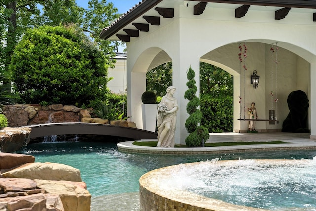 701 W Friar Tuck Ln, Houston, TX 77024 - swimming pool with ceiling fan