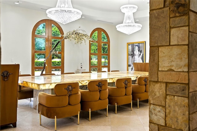 701 W Friar Tuck Ln, Houston, TX 77024 - bar featuring french doors, healthy amount of natural light, a chandelier, and recessed lighting