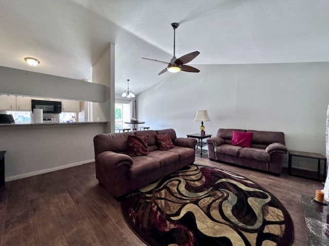 2211 S Kirkwood Rd Unit 35, Houston, TX 77077 - living room featuring wood finished floors, a ceiling fan, and lofted ceiling