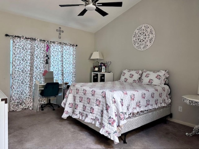 2211 S Kirkwood Rd Unit 35, Houston, TX 77077 - bedroom with vaulted ceiling, carpet, and a ceiling fan