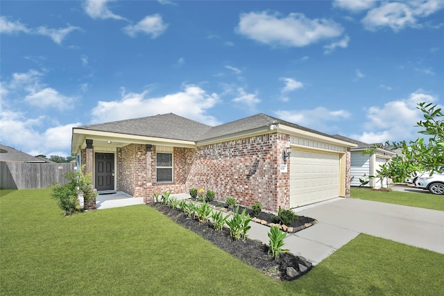 638 E Fairway Lake Dr, Alvin, TX 77511 - ranch-style house featuring a garage, brick siding, concrete driveway, and roof with shingles